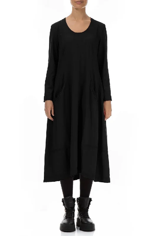 lightweight maxi dresses for travel -Long Flared Black Cotton Dress