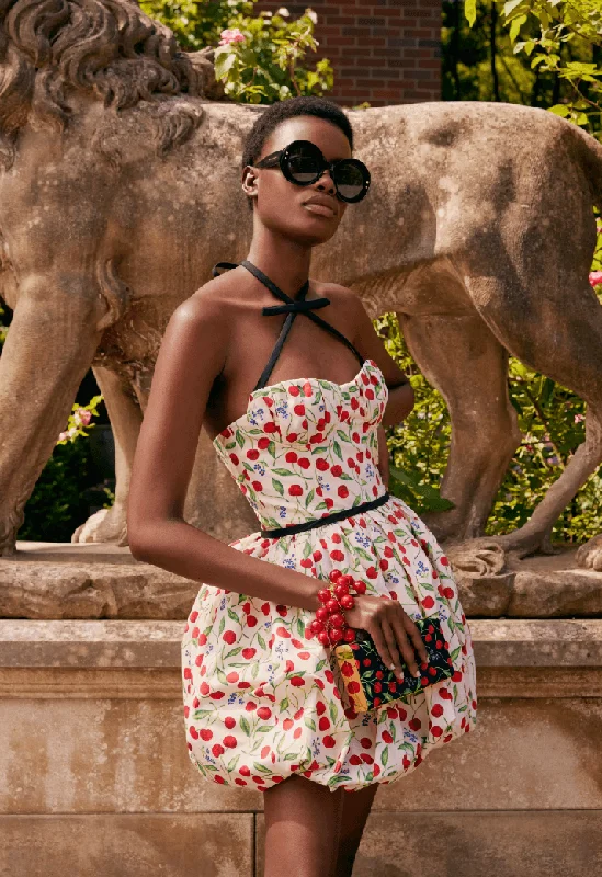 Mini dresses with front buttons -Printed cherries minidress