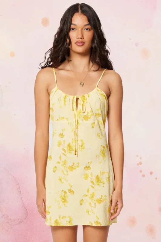 Mini dresses with back zipper tie -ROLLAS Womens Georgie Mini Dress - Limoncello Daydream