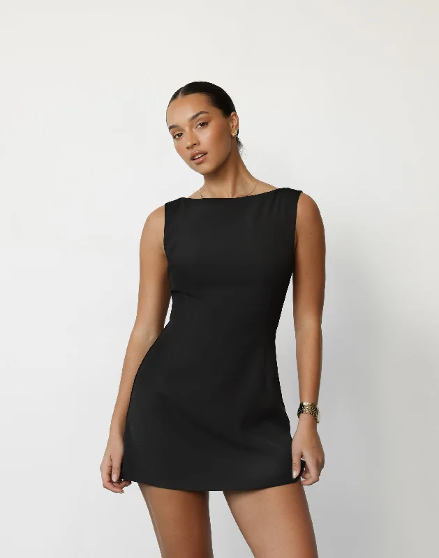 Mini dresses with wide collar -Aisling Mini Dress (Black)