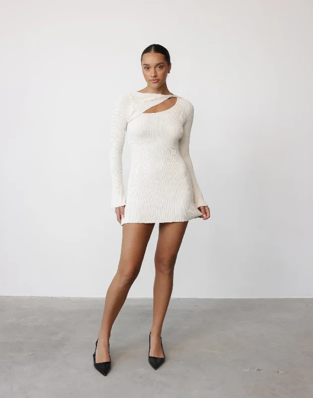 Mini dresses for night lunches -Yasmin Mini Dress (Oat)