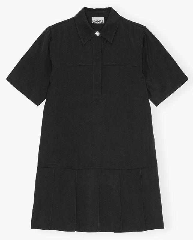 Mini dresses for night brunches -Viscose Twill Mini Dress BLACK