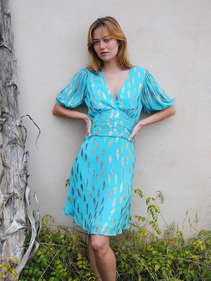 Mini dresses for casual dates -Stardust Seraphine Mini Dress-Turquoise Metallic Sunset