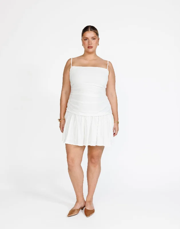 Mini dresses with banded neckline -Reese Mini Dress (White)