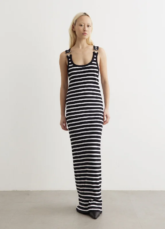 textured maxi dresses for events -Ribbed Mariniere Long Dress