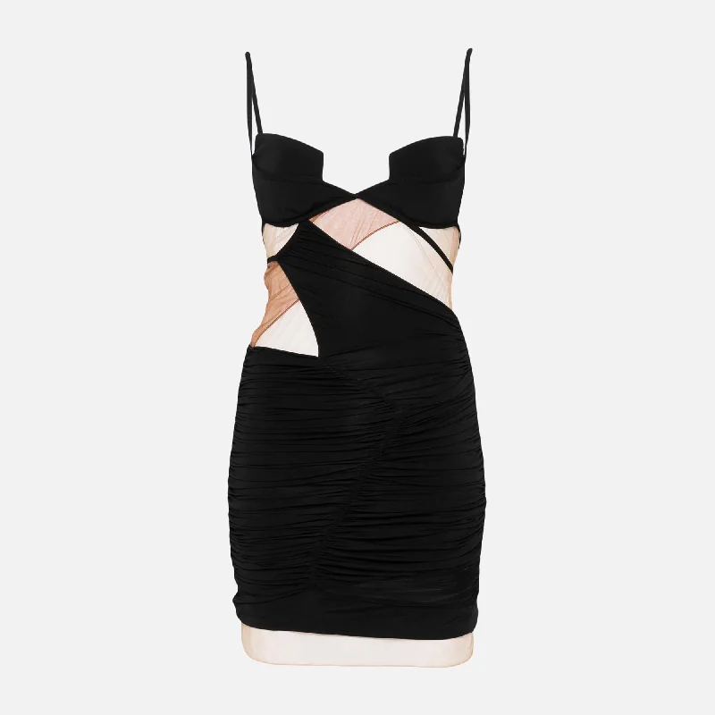 Mini dresses for live shows -Nensi Dojaka Sheer Panels Mini Dress - Black