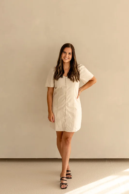 Mini dresses in glossy fabric -Maddie Linen Mini Dress | Oatmeal