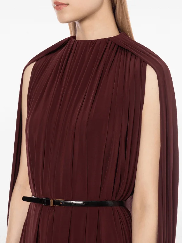 Mini dresses in textured fabric -Burgundy cape minidress