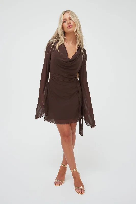 Mini dresses with ruffle details -MESH EXTREME FLAIRED SLEEVE MINI DRESS