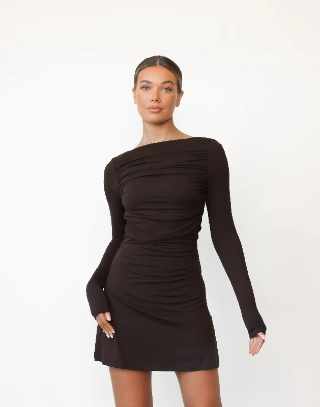 Mini dresses for weekend outings -Natasha Mini Dress (Chocolate)