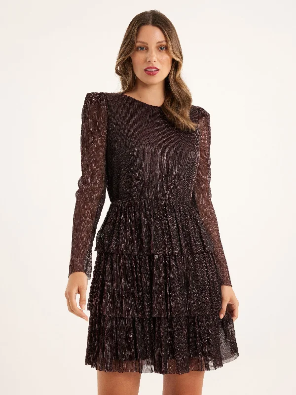 Mini dresses with hidden zipper -Glitter Party Mini Dress - Dark Berry