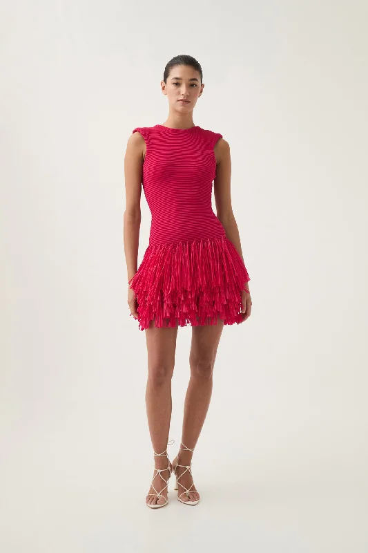 Mini dresses with bead overlay -Rushes Raffia Knit Mini Dress