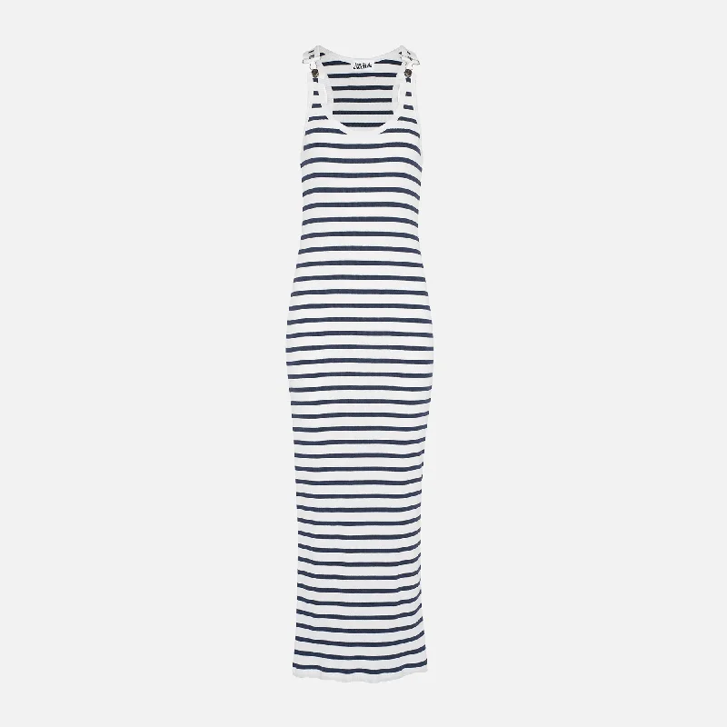 cozy wool maxi dresses -Jean Paul Gaultier Ribbed Mariniere Long Dress - White