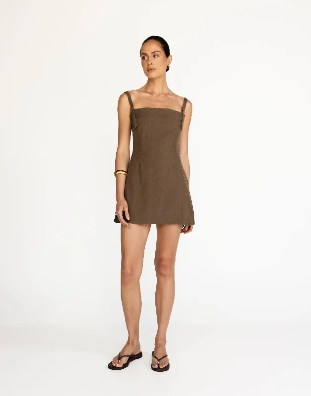 Mini dresses for photo shoots -Dominique Mini Dress (Coffee)