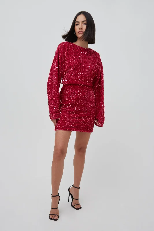 Vintage mini dresses online -SEQUIN BLOUSON SLEEVE MINI DRESS