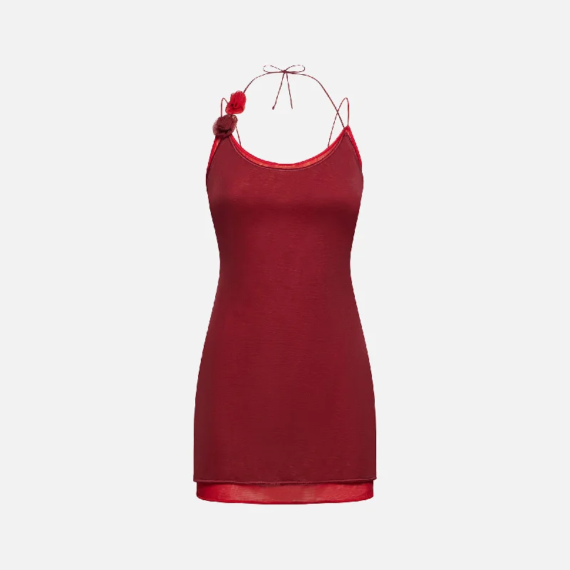 Mini dresses with back buttons -Oseree Rose Mini Dress - Merlot