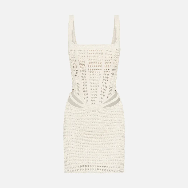 Mini dresses for summer nights -Dion Lee Crochet Suspend Corset Mini Dress - Ecru