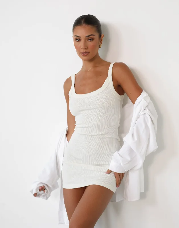 Mini dresses for lunch date -Skyler Mini Dress (Off White)