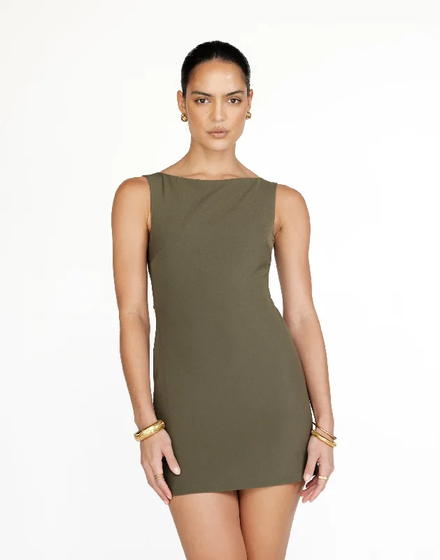 Mini dresses with one-shoulder style -Danica Mini Dress (Olive)