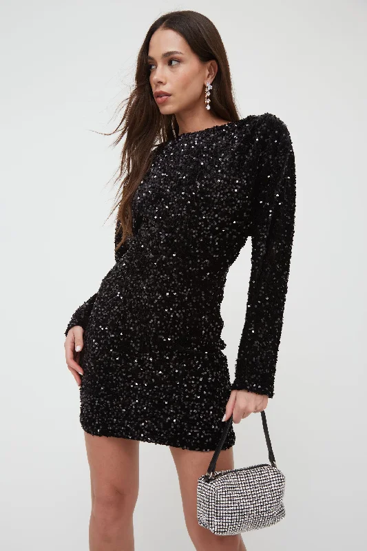 Mini dresses with floral prints -SEQUIN BLOUSON SLEEVE MINI DRESS