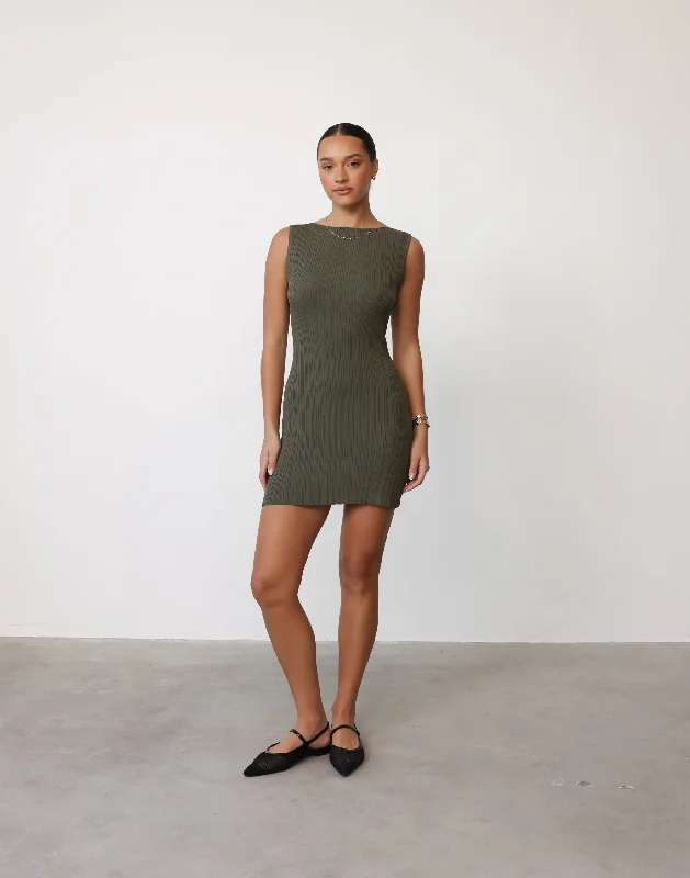 Mini dresses with smock style -Kienna Mini Dress (Khaki)