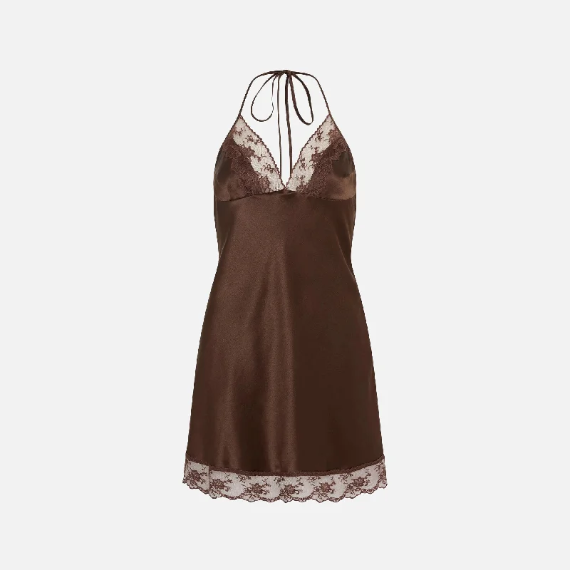 Mini dresses for pop concerts -SIR Aries Halter Mini Dress - Chocolate