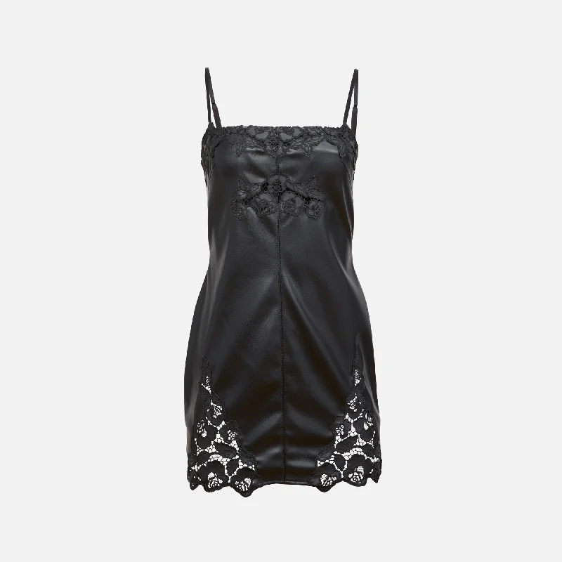 Mini dresses in crinkle fabric -Fleur du Mal Leather Guipure Embroidery Mini Dress - Black