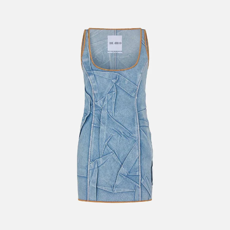 Mini dresses for cocktail dinners -The Attico Mini Abito Dress - Light Blue Denim