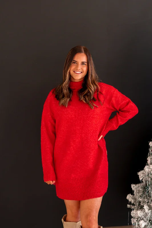 Mini dresses for jazz nights -Tristan Mini Sweater Dress | Red