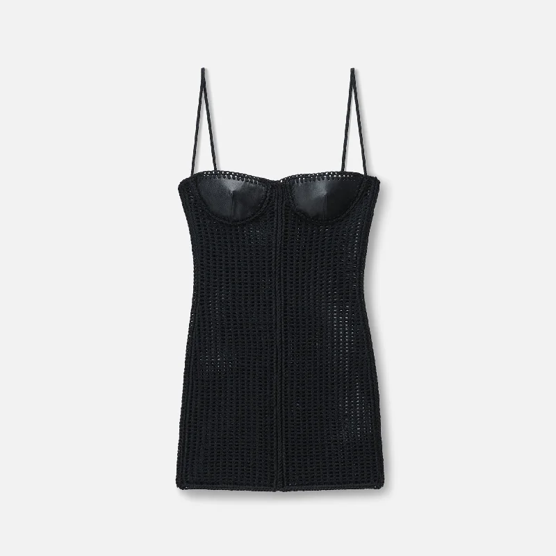 Mini dresses for dance shows -Alexander Wang Knit Mini Dress with Leather Bust - Black