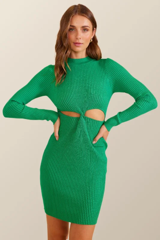 Mini dresses with feather trim -MINKPINK Womens Nora Knit Mini Dress Green