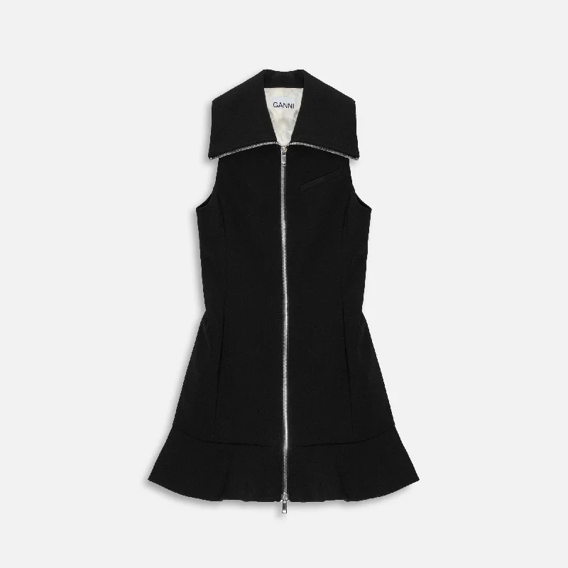 Mini dresses for live gigs -Ganni Bonded Crepe Mini Dress - Black