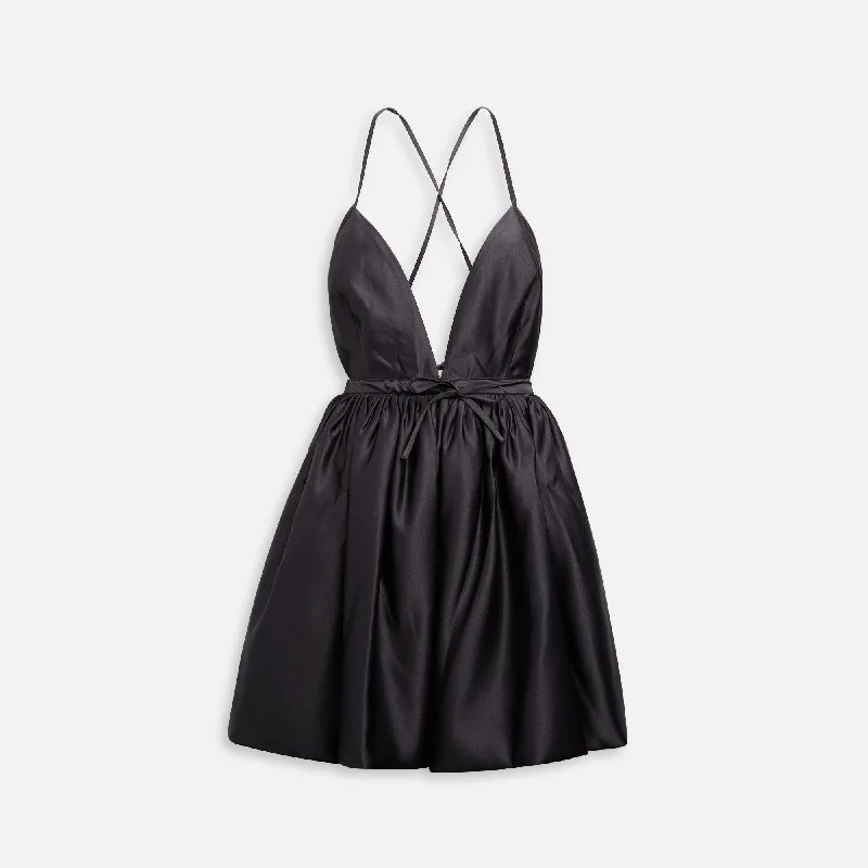 Mini dresses for evening dates -Azeeza Martine Satin Plunge Bubble Mini Dress - Black