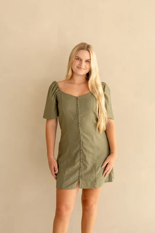 Mini dresses for park events -Maddie Linen Mini Dress | Olive