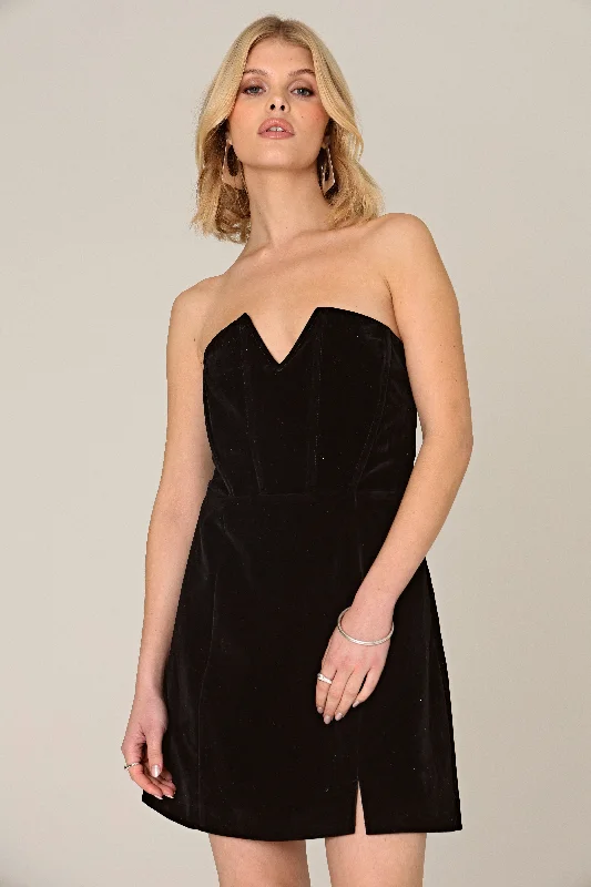 Mini dresses for bridal shower -VELVET DEEP V BANDEAU MINI DRESS