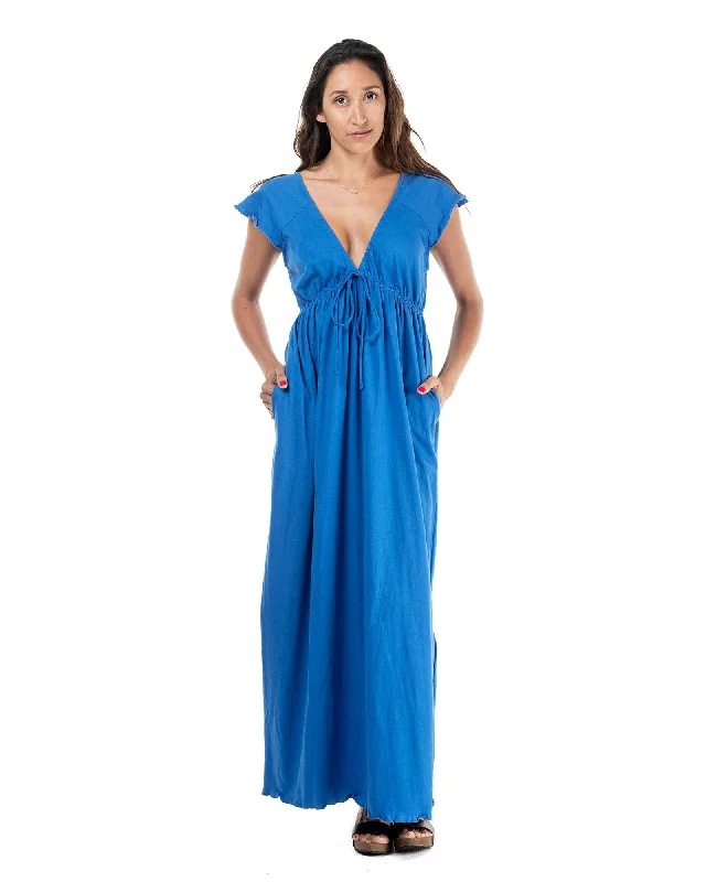 sheer maxi dresses with slip -Shoreline Long Cotton Dress with bell sleeves