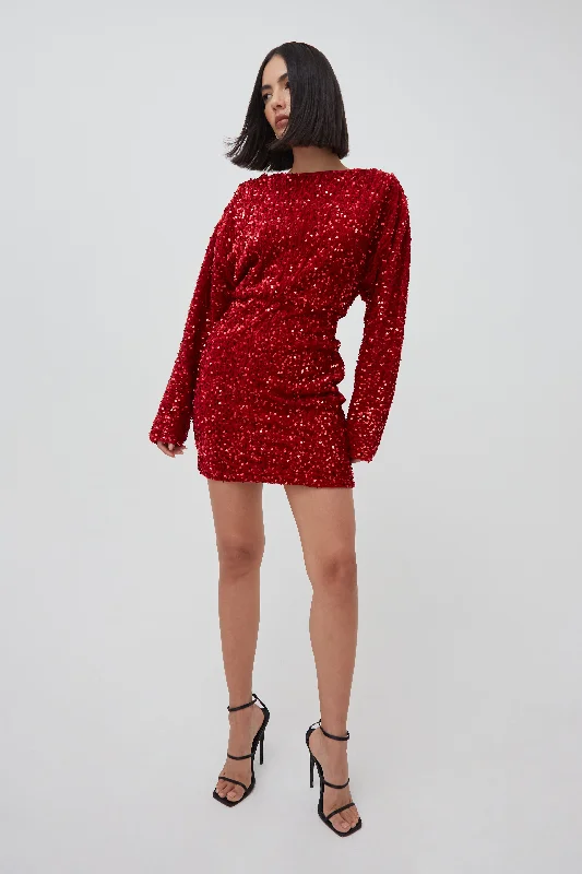 Mini dresses for dance events -SEQUIN BLOUSON SLEEVE MINI DRESS