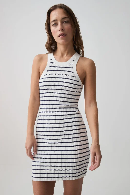 Mini dresses for beach events -Striped Logo Mini Dress 820