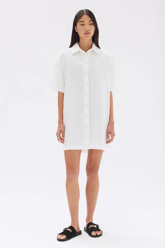 Mini dresses in smooth fabric -Louise Linen Mini Shirt Dress