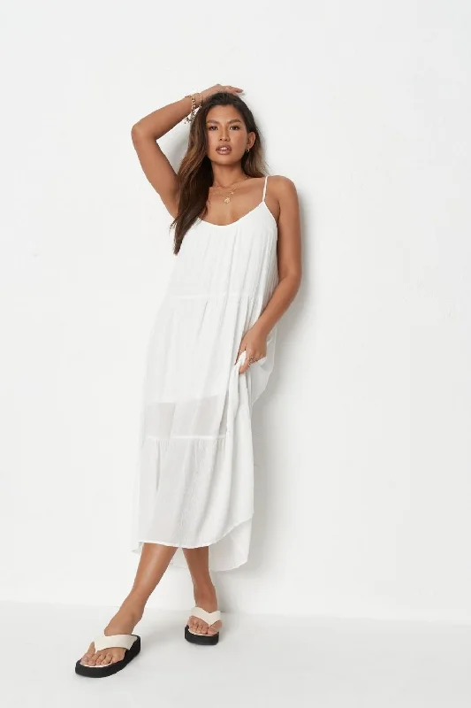 Midi dresses for evening parties -White Tiered Cami Midi Smock Dress