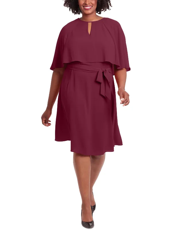 Midi dresses for weekend brunch -Plus Womens Capelet Keyhole Midi Dress