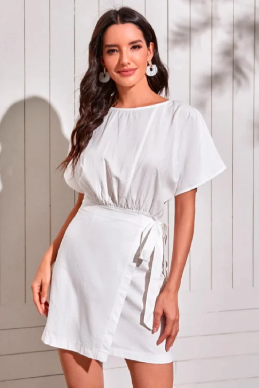 Midi dresses for farewell parties -Wrap Waist Backless Solid Midi Dress