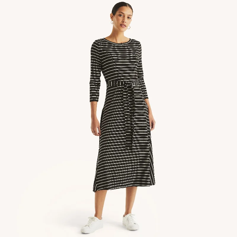 Midi dresses with applique details -Nautica Womens Striped Belted Midi Dress