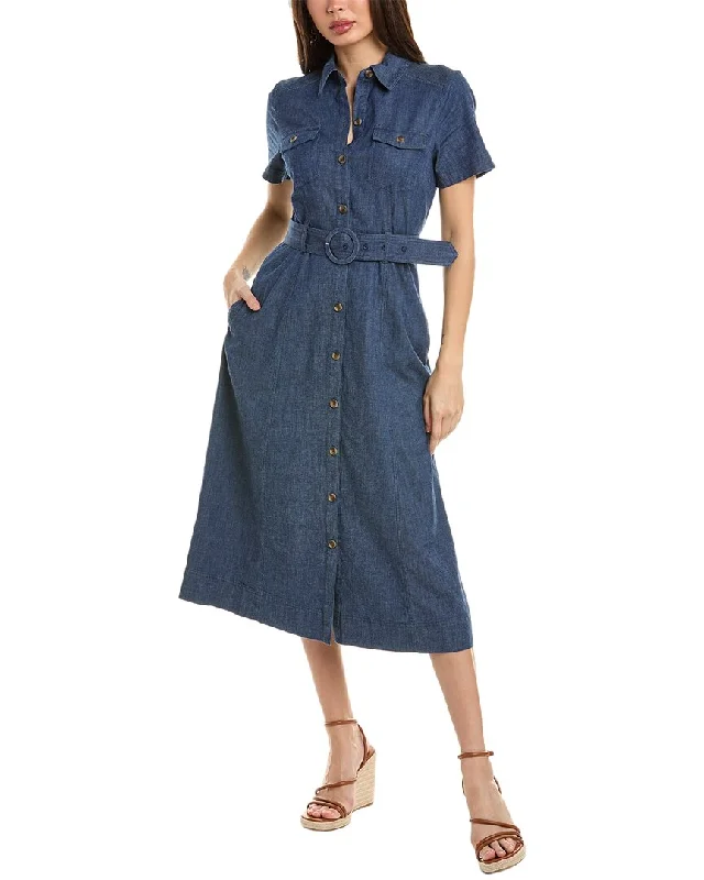 Midi dresses for beach evenings -Anne Klein Stretch Denim Belted Midi Shirtdress