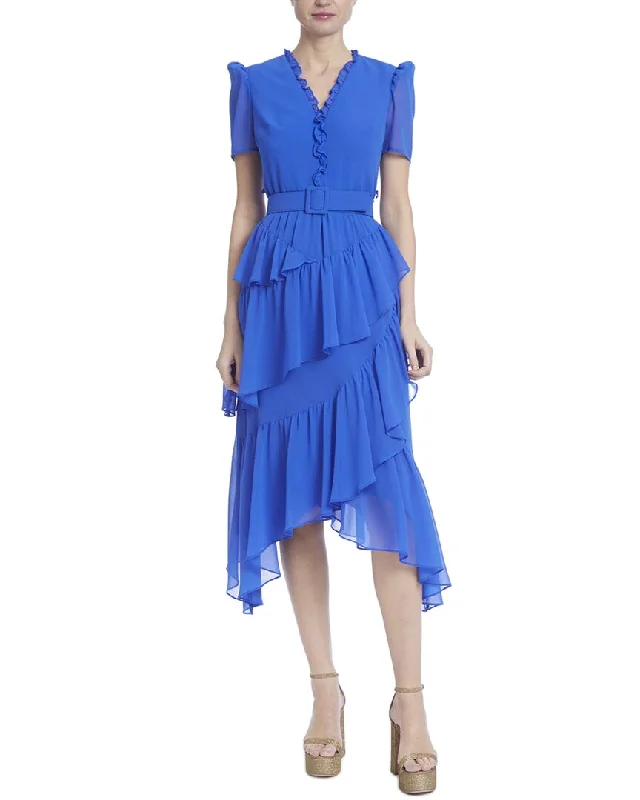 Midi dresses for park picnics -Badgley Mischka Ruffle Flounce Midi Dress