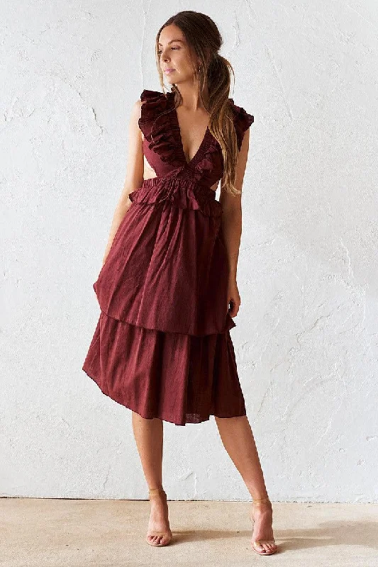 Midi dresses for night outings -Darina Midi Dress - Burgundy