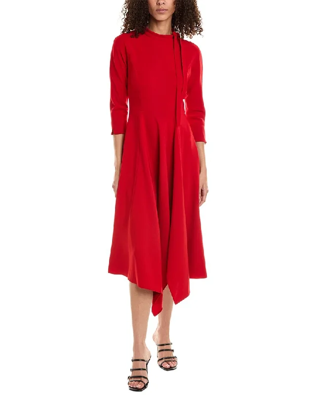 Midi dresses with metallic trim -Teri Jon by Rickie Freeman Handkerchief Midi Dress