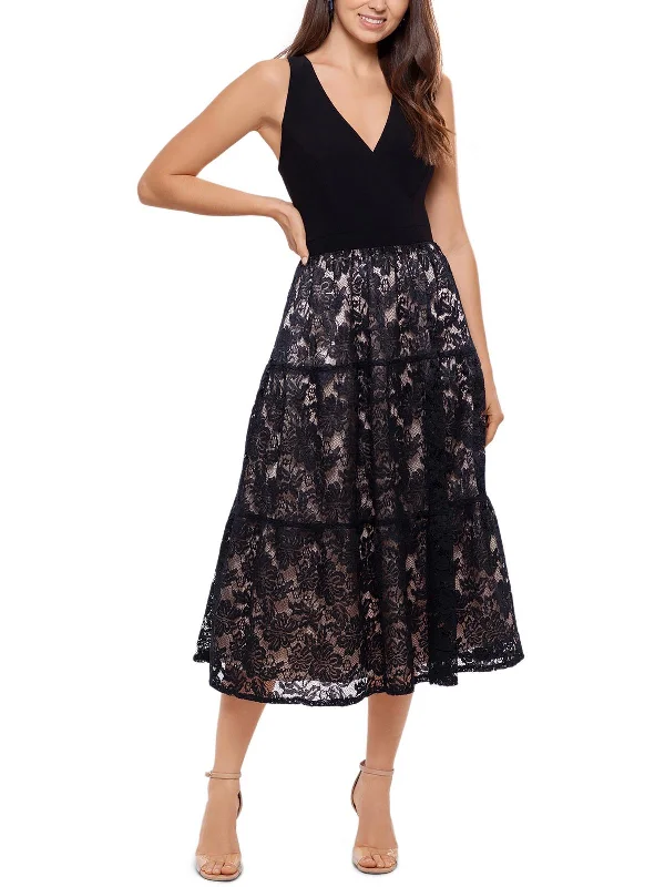 Midi dresses with boxy style -Womens Lace Sleeveless Midi Dress