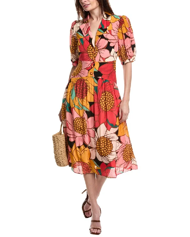 Midi dresses in velvet trim -FARM Rio Colorful Sunflowers Midi Dress