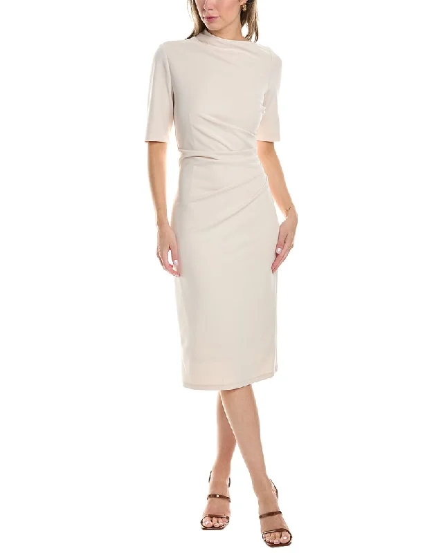 Midi dresses with round neckline -Maggy London Draped Midi Sheath Dress